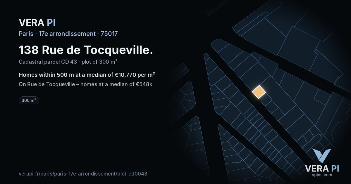 138 Rue de Tocqueville, 17e arrondissement at night – the plot lit, the parcels around coloured by the prices near them