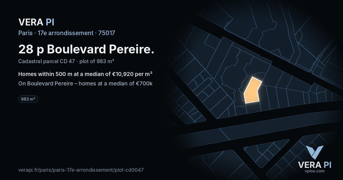 28 p Boulevard Pereire, 17e arrondissement at night – the plot lit, the parcels around coloured by the prices near them
