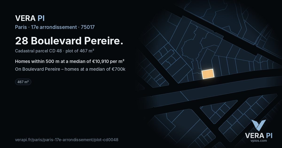 28 Boulevard Pereire, 17e arrondissement at night – the plot lit, the parcels around coloured by the prices near them
