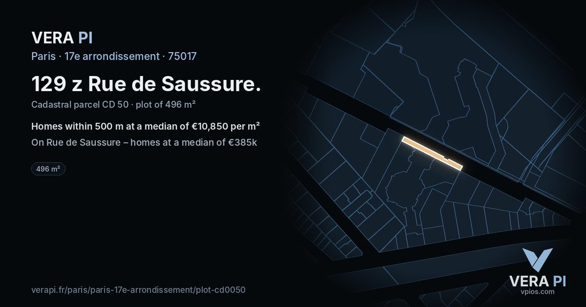 129 z Rue de Saussure, 17e arrondissement at night – the plot lit, the parcels around coloured by the prices near them