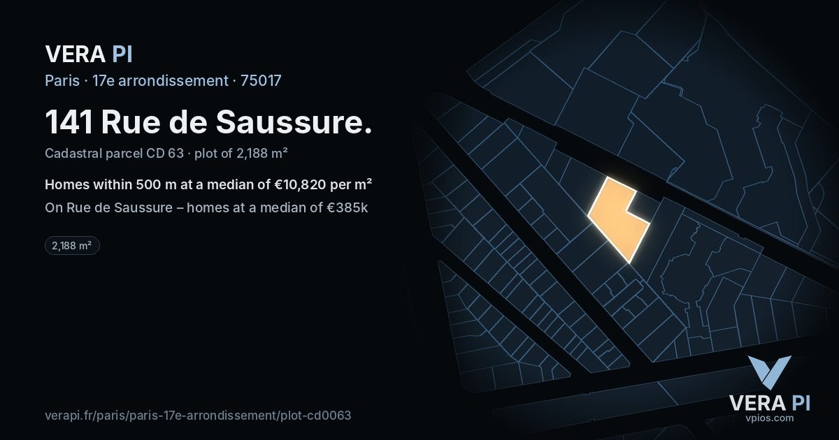 141 Rue de Saussure, 17e arrondissement at night – the plot lit, the parcels around coloured by the prices near them