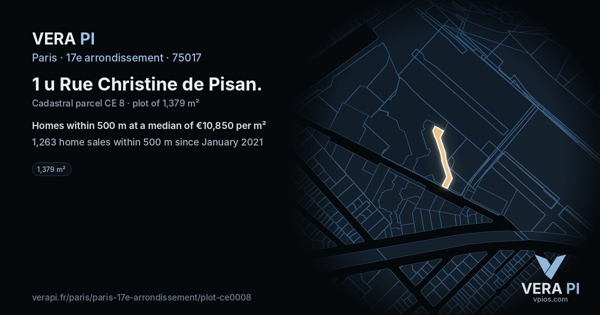 1 u Rue Christine de Pisan, 17e arrondissement at night – the plot lit, the parcels around coloured by the prices near them