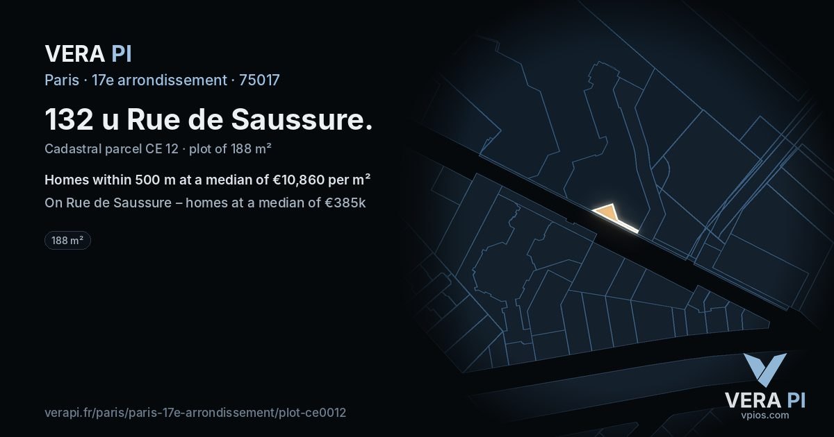 132 u Rue de Saussure, 17e arrondissement at night – the plot lit, the parcels around coloured by the prices near them