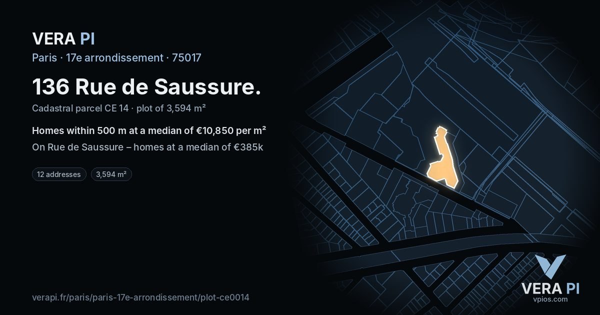 136 Rue de Saussure, 17e arrondissement at night – the plot lit, the parcels around coloured by the prices near them