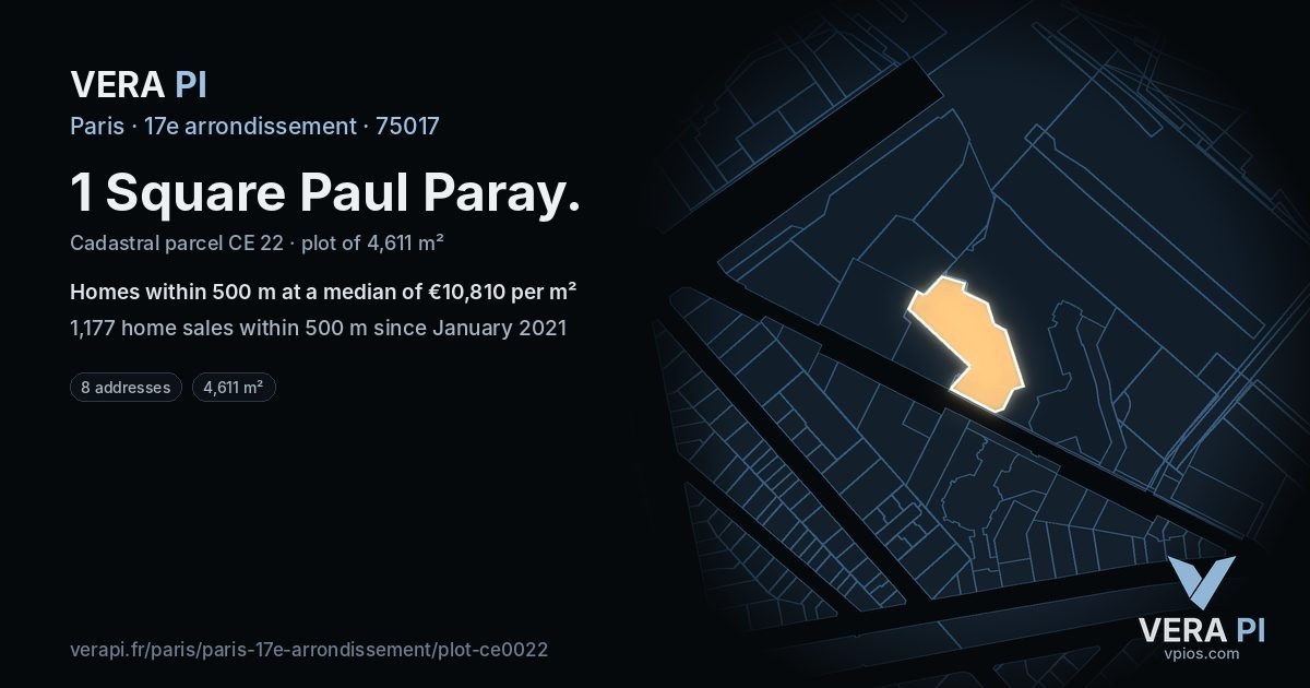 1 Square Paul Paray, 17e arrondissement at night – the plot lit, the parcels around coloured by the prices near them
