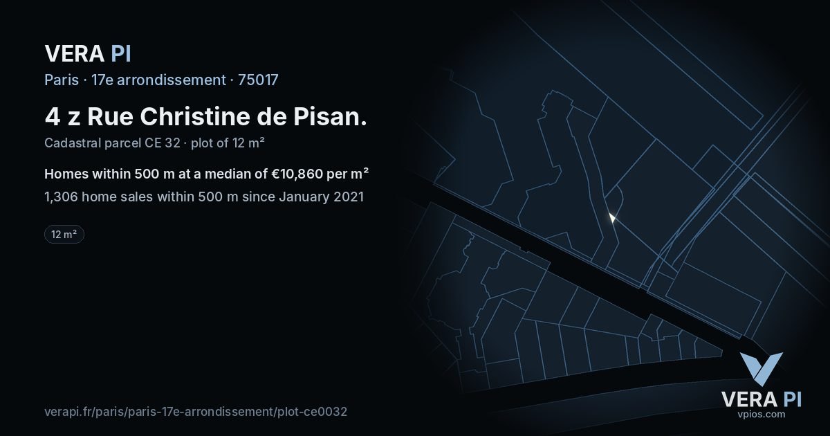 4 z Rue Christine de Pisan, 17e arrondissement at night – the plot lit, the parcels around coloured by the prices near them