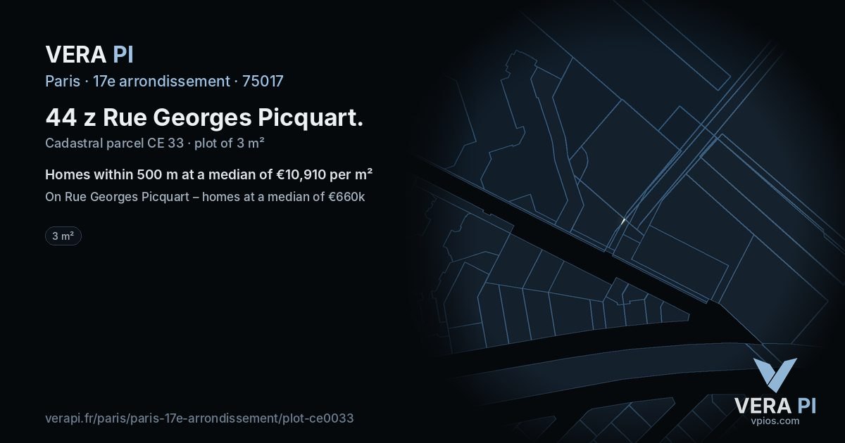 44 z Rue Georges Picquart, 17e arrondissement at night – the plot lit, the parcels around coloured by the prices near them