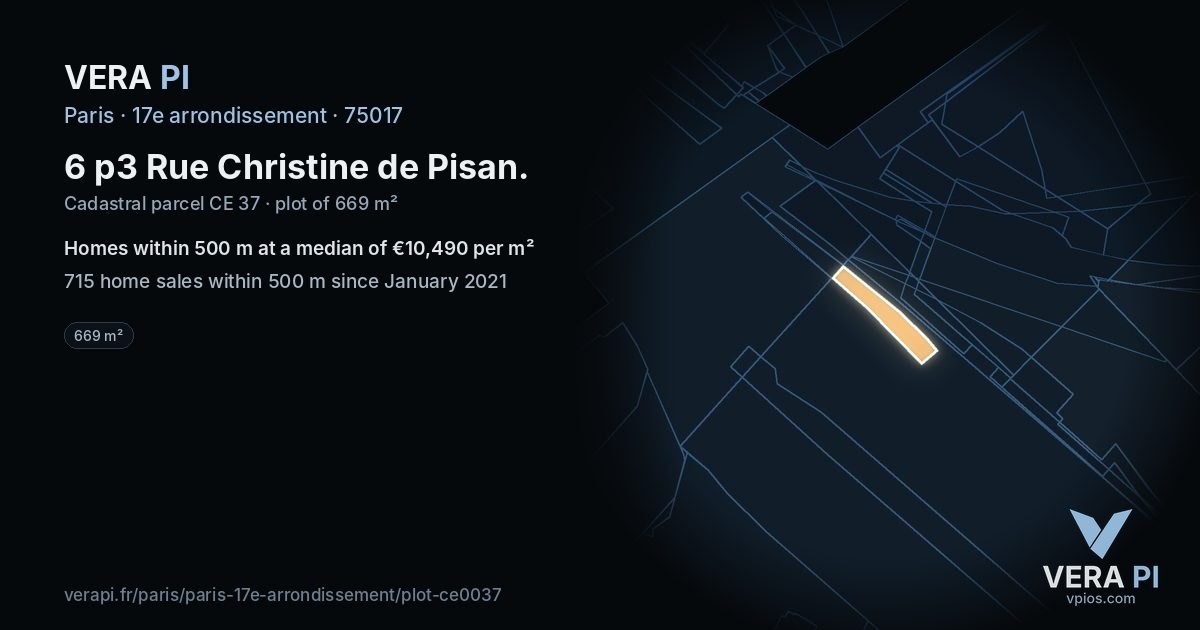 6 p3 Rue Christine de Pisan, 17e arrondissement at night – the plot lit, the parcels around coloured by the prices near them