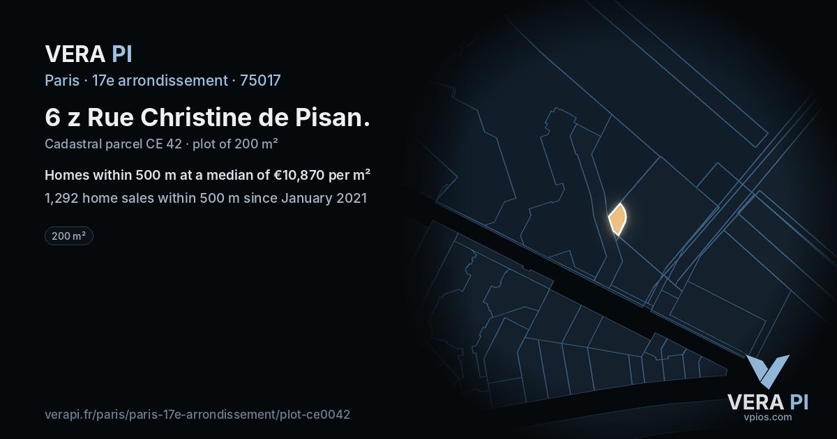 6 z Rue Christine de Pisan, 17e arrondissement at night – the plot lit, the parcels around coloured by the prices near them