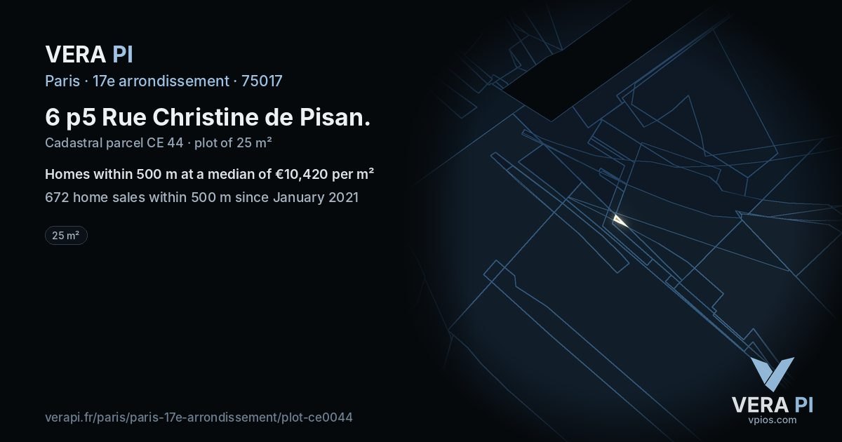 6 p5 Rue Christine de Pisan, 17e arrondissement at night – the plot lit, the parcels around coloured by the prices near them