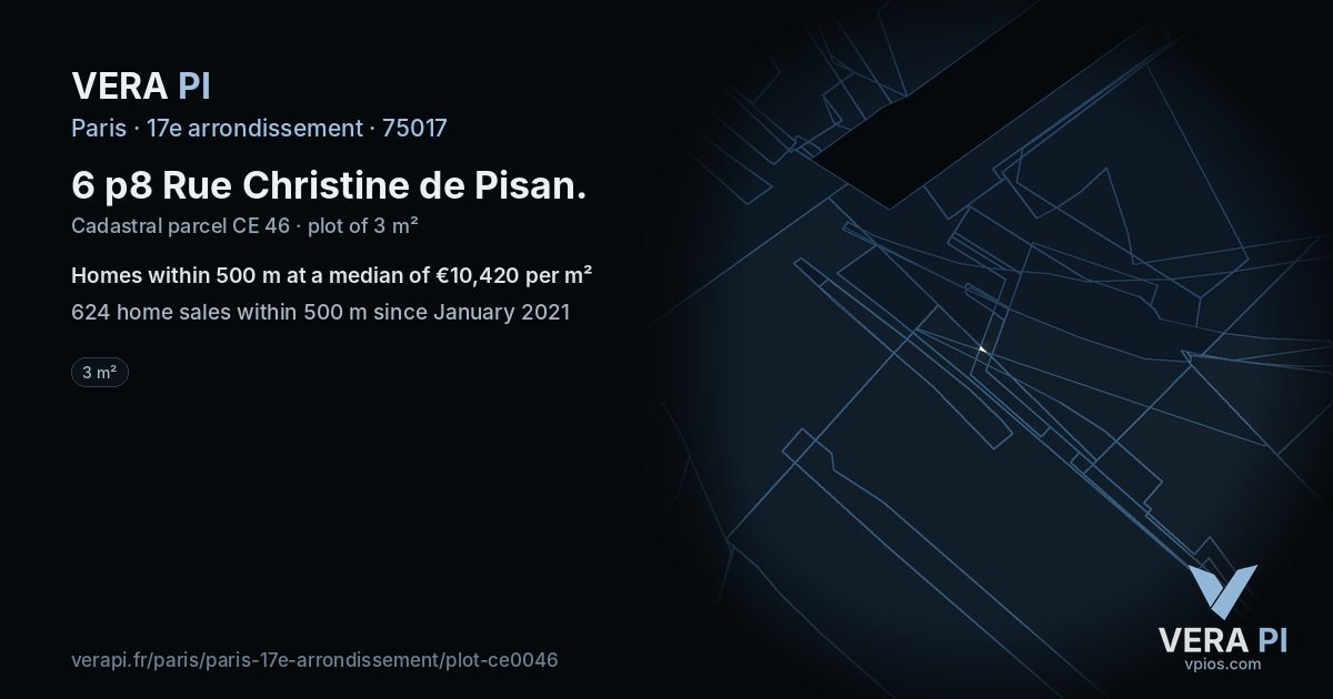 6 p8 Rue Christine de Pisan, 17e arrondissement at night – the plot lit, the parcels around coloured by the prices near them