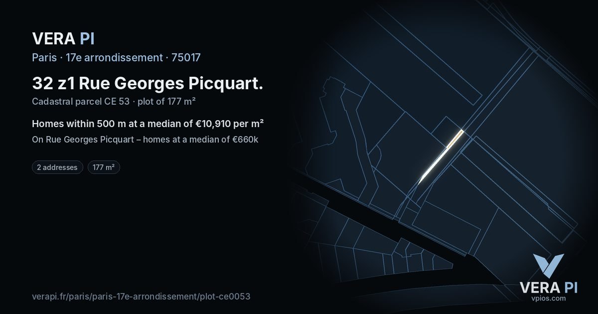 32 z1 Rue Georges Picquart, 17e arrondissement at night – the plot lit, the parcels around coloured by the prices near them