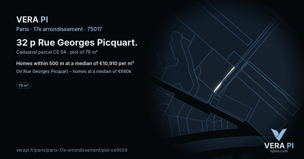 32 p Rue Georges Picquart, 17e arrondissement at night – the plot lit, the parcels around coloured by the prices near them