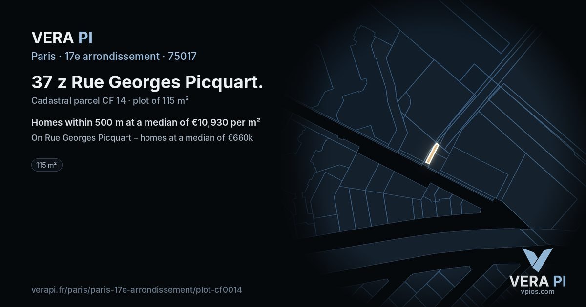 37 z Rue Georges Picquart, 17e arrondissement at night – the plot lit, the parcels around coloured by the prices near them