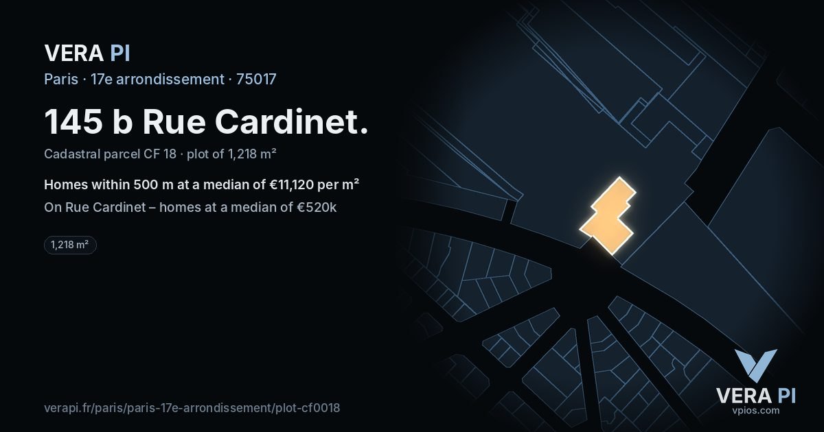 145 b Rue Cardinet, 17e arrondissement at night – the plot lit, the parcels around coloured by the prices near them