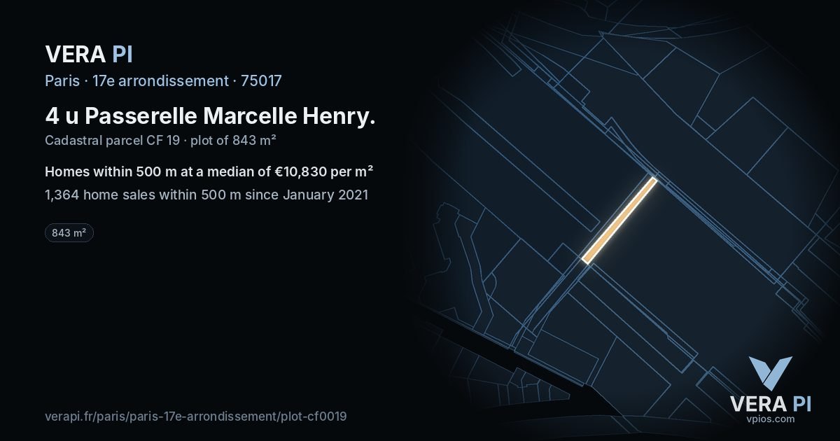 4 u Passerelle Marcelle Henry, 17e arrondissement at night – the plot lit, the parcels around coloured by the prices near them