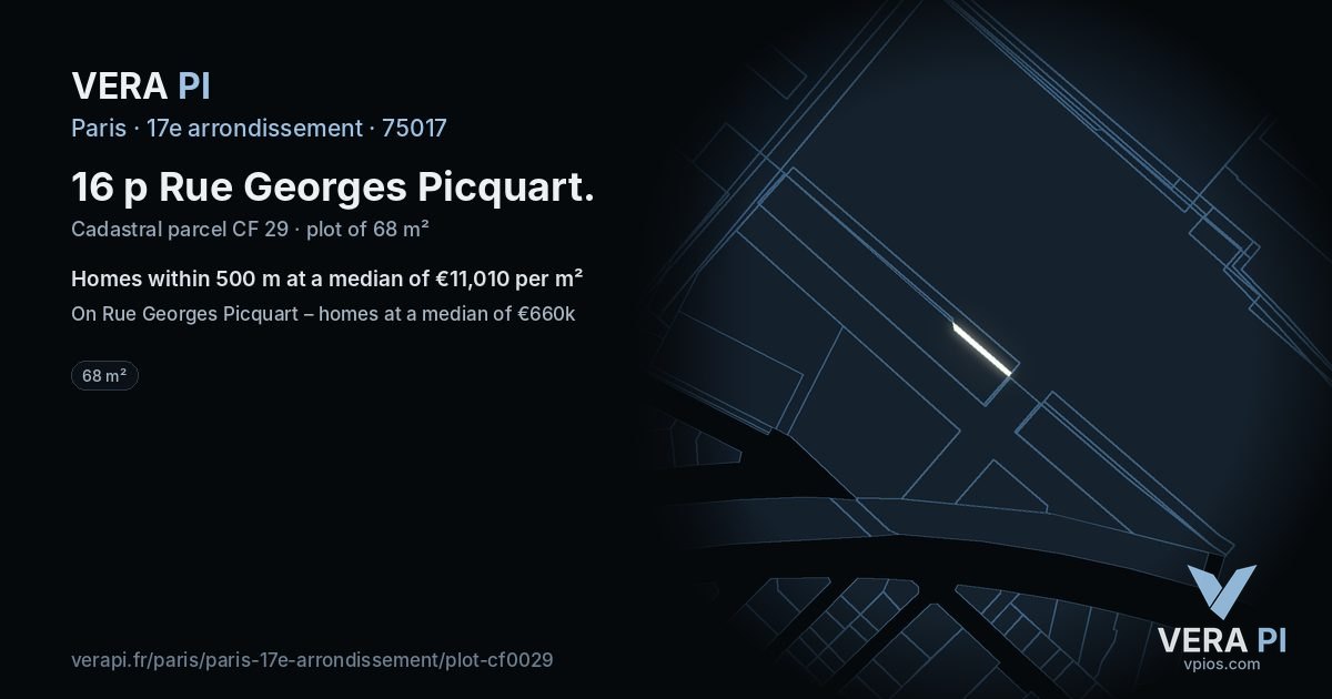 16 p Rue Georges Picquart, 17e arrondissement at night – the plot lit, the parcels around coloured by the prices near them