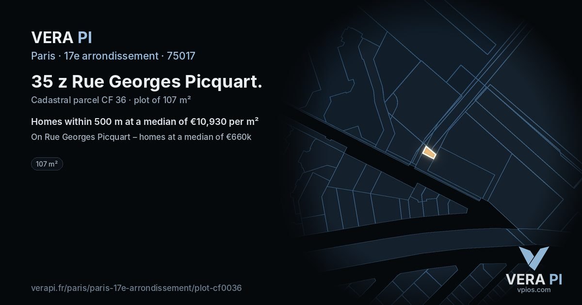 35 z Rue Georges Picquart, 17e arrondissement at night – the plot lit, the parcels around coloured by the prices near them