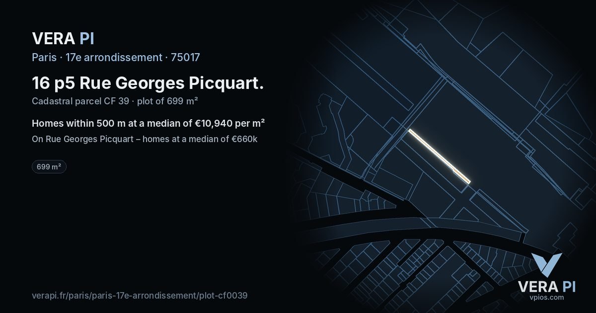 16 p5 Rue Georges Picquart, 17e arrondissement at night – the plot lit, the parcels around coloured by the prices near them