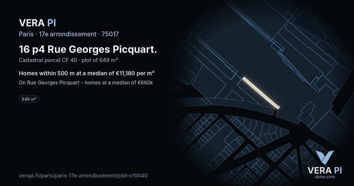 16 p4 Rue Georges Picquart, 17e arrondissement at night – the plot lit, the parcels around coloured by the prices near them