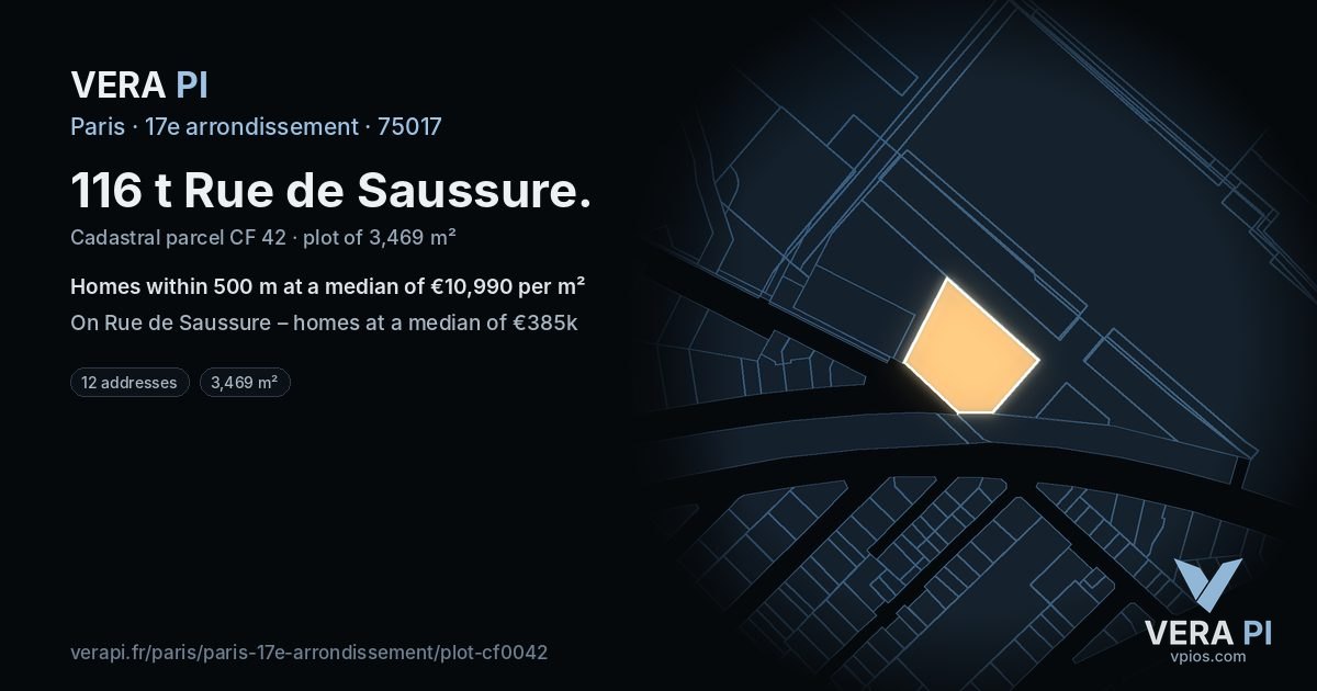 116 t Rue de Saussure, 17e arrondissement at night – the plot lit, the parcels around coloured by the prices near them