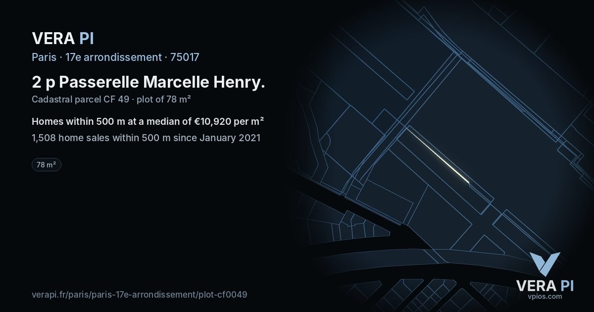 2 p Passerelle Marcelle Henry, 17e arrondissement at night – the plot lit, the parcels around coloured by the prices near them