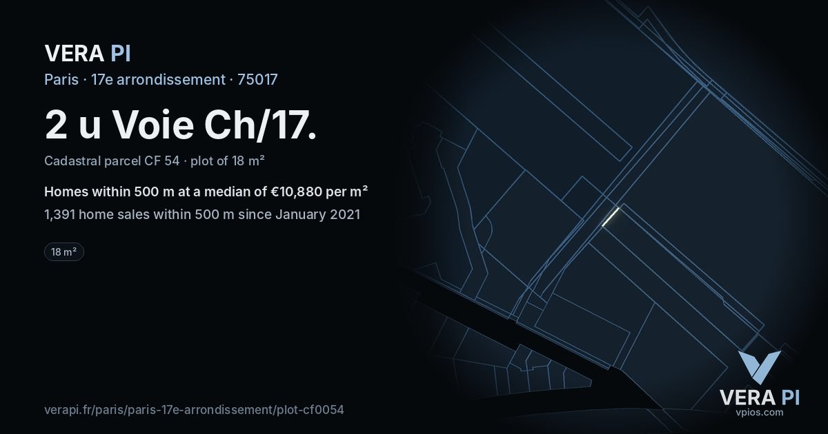 2 u Voie Ch/17, 17e arrondissement at night – the plot lit, the parcels around coloured by the prices near them
