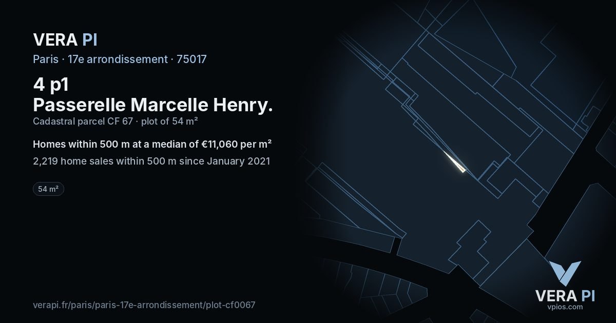 4 p1 Passerelle Marcelle Henry, 17e arrondissement at night – the plot lit, the parcels around coloured by the prices near them