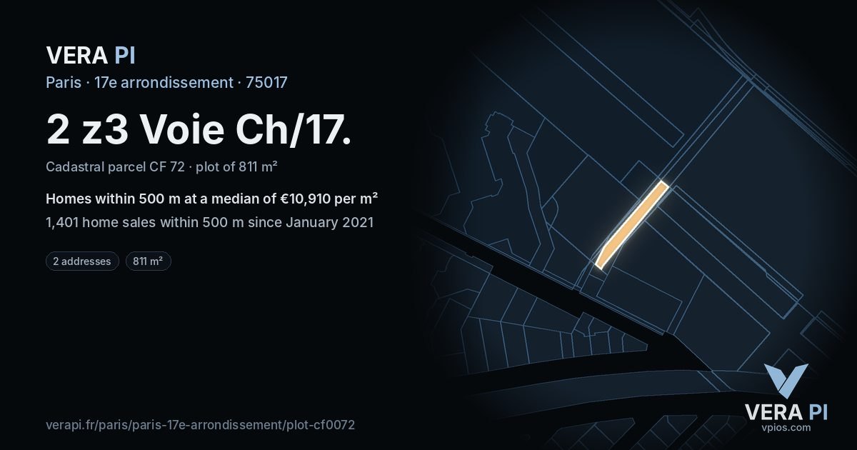 2 z3 Voie Ch/17, 17e arrondissement at night – the plot lit, the parcels around coloured by the prices near them