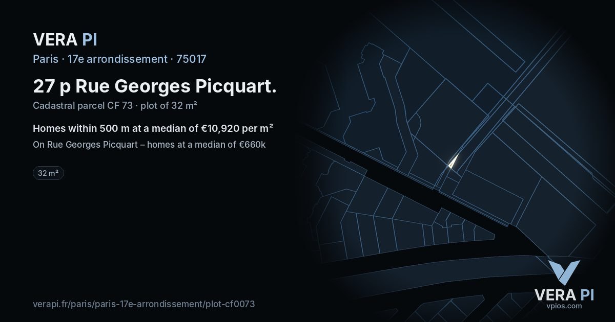 27 p Rue Georges Picquart, 17e arrondissement at night – the plot lit, the parcels around coloured by the prices near them