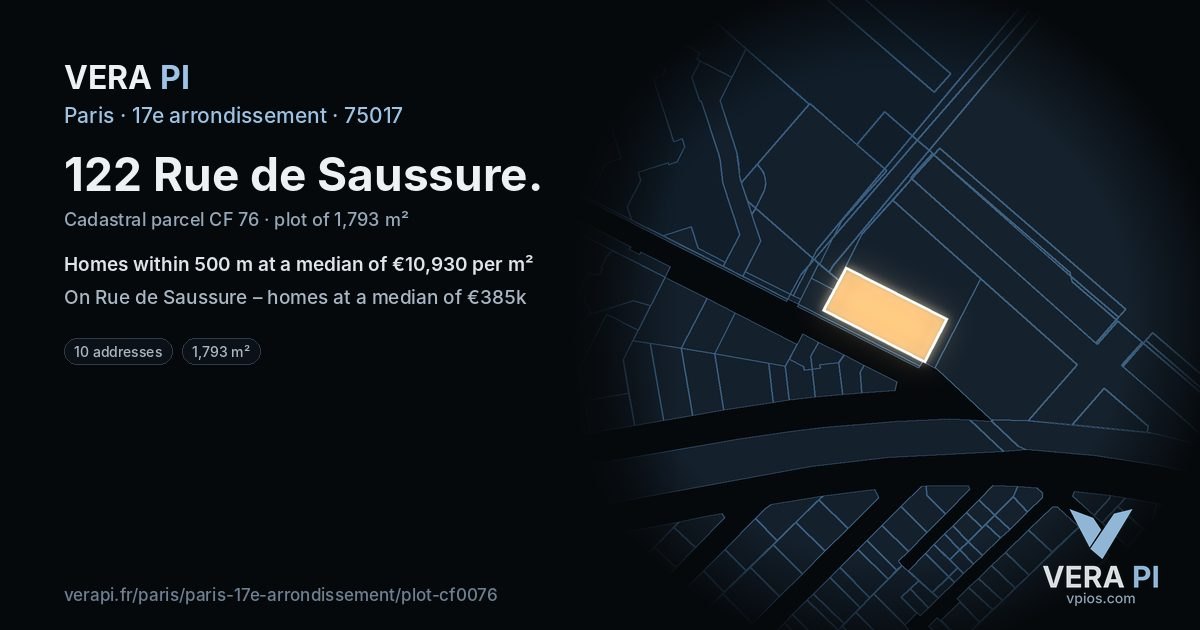 122 Rue de Saussure, 17e arrondissement at night – the plot lit, the parcels around coloured by the prices near them