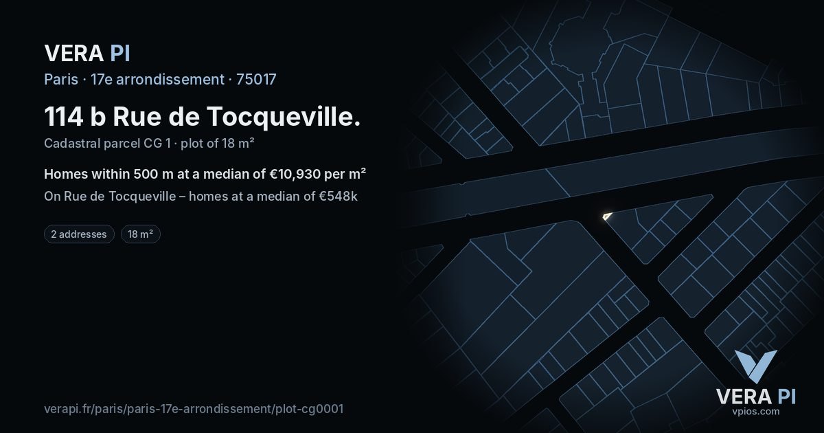 114 b Rue de Tocqueville, 17e arrondissement at night – the plot lit, the parcels around coloured by the prices near them