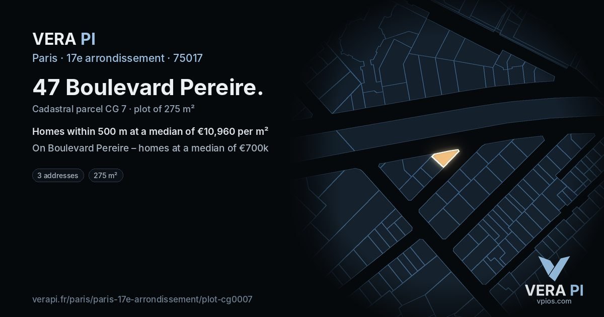 47 Boulevard Pereire, 17e arrondissement at night – the plot lit, the parcels around coloured by the prices near them