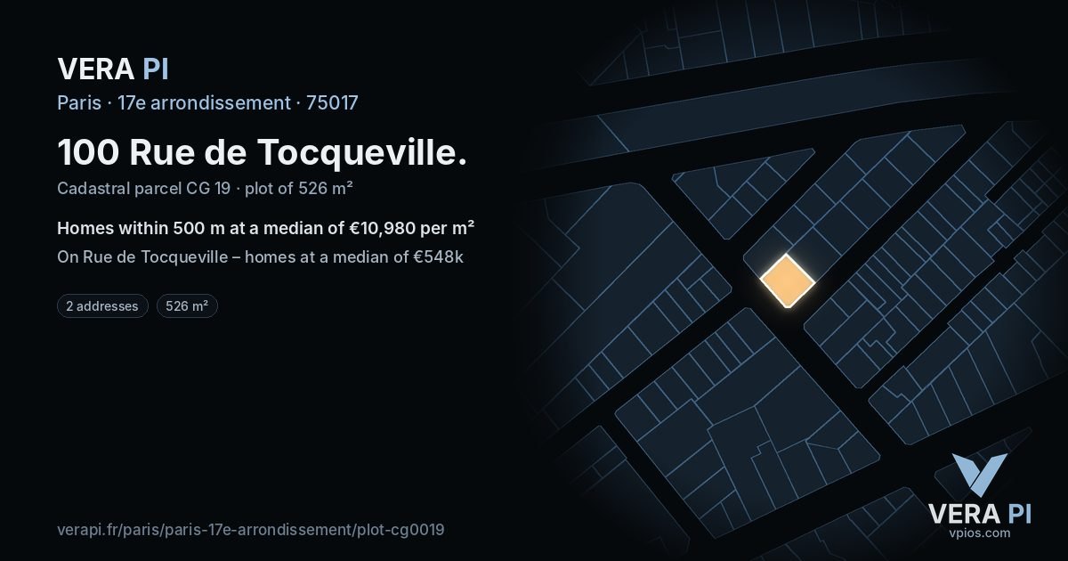 100 Rue de Tocqueville, 17e arrondissement at night – the plot lit, the parcels around coloured by the prices near them