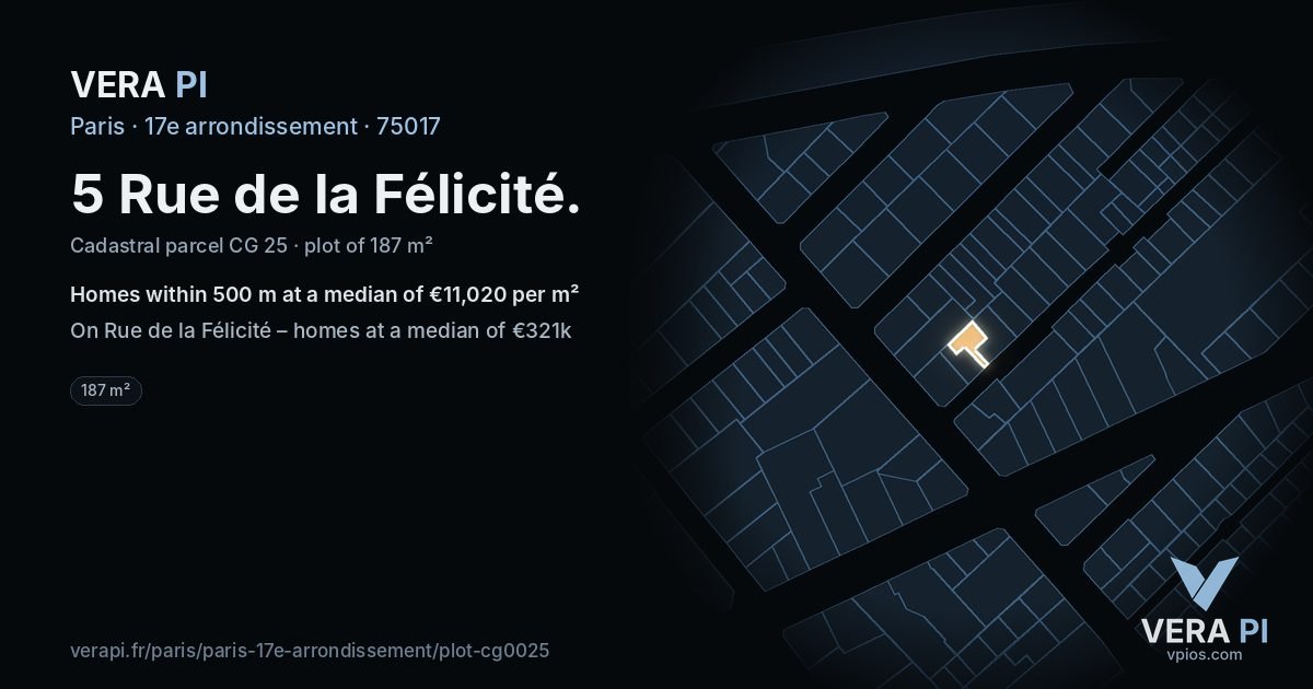 5 Rue de la Félicité, 17e arrondissement at night – the plot lit, the parcels around coloured by the prices near them