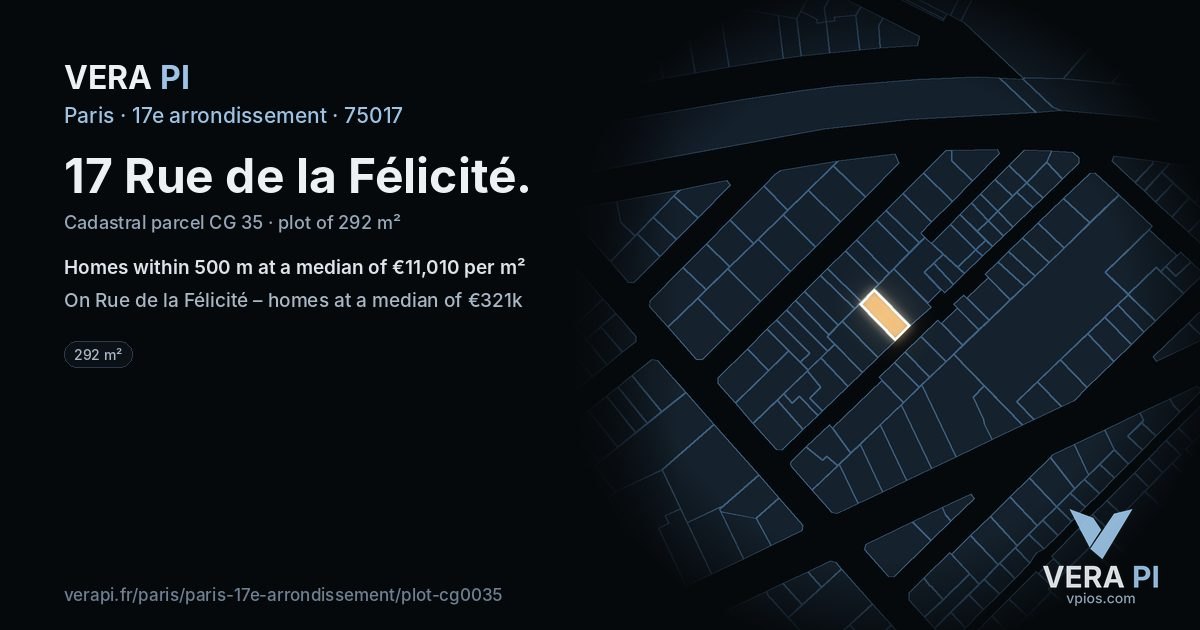 17 Rue de la Félicité, 17e arrondissement at night – the plot lit, the parcels around coloured by the prices near them