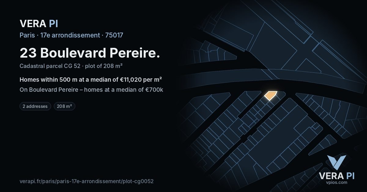 23 Boulevard Pereire, 17e arrondissement at night – the plot lit, the parcels around coloured by the prices near them