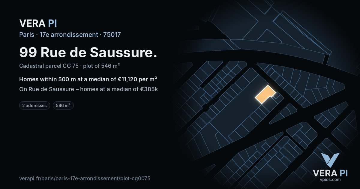 99 Rue de Saussure, 17e arrondissement at night – the plot lit, the parcels around coloured by the prices near them