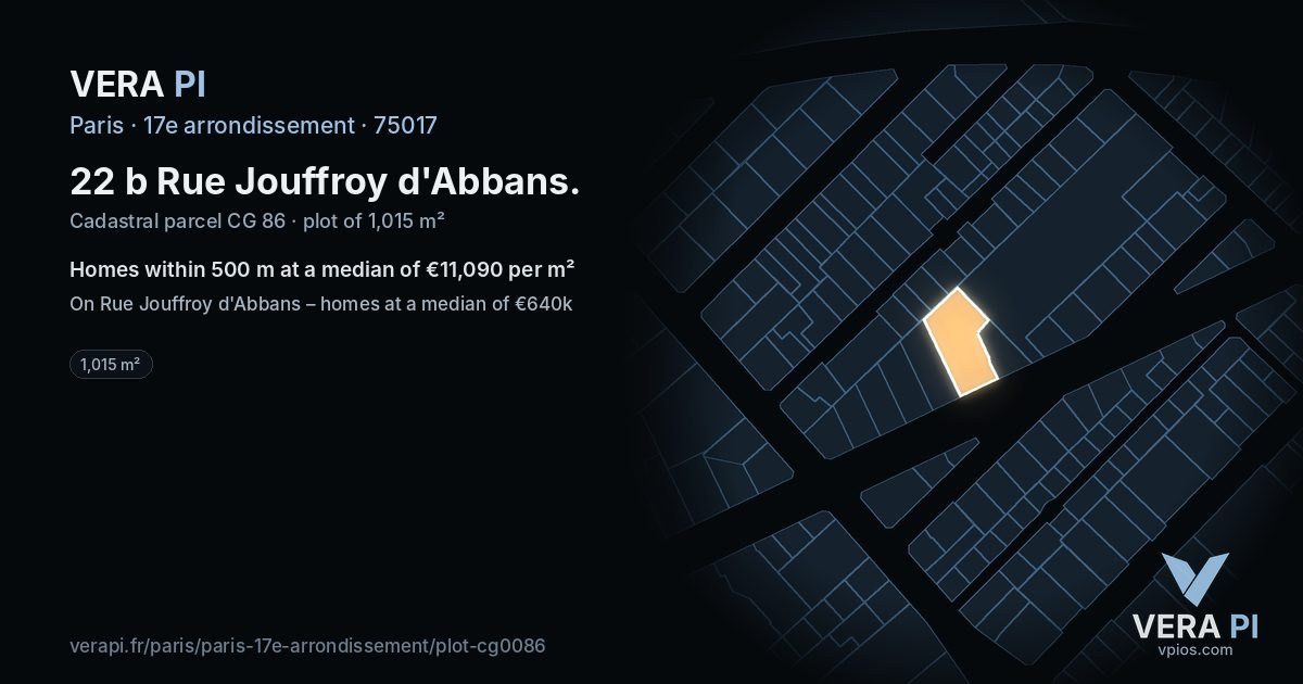 22 b Rue Jouffroy d'Abbans, 17e arrondissement at night – the plot lit, the parcels around coloured by the prices near them