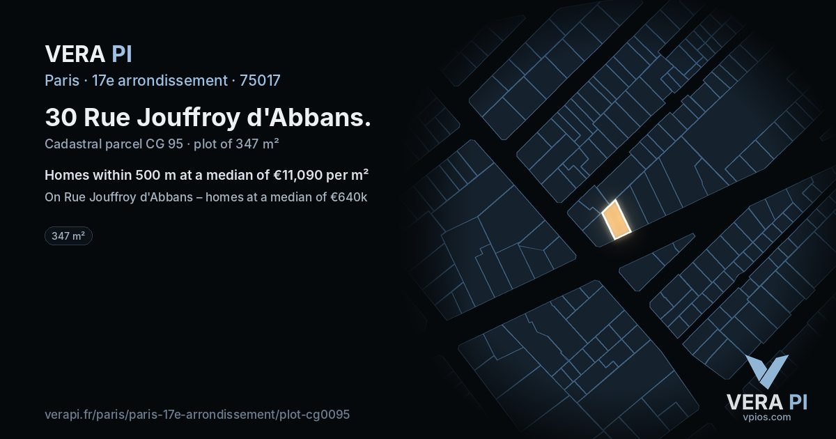 30 Rue Jouffroy d'Abbans, 17e arrondissement at night – the plot lit, the parcels around coloured by the prices near them