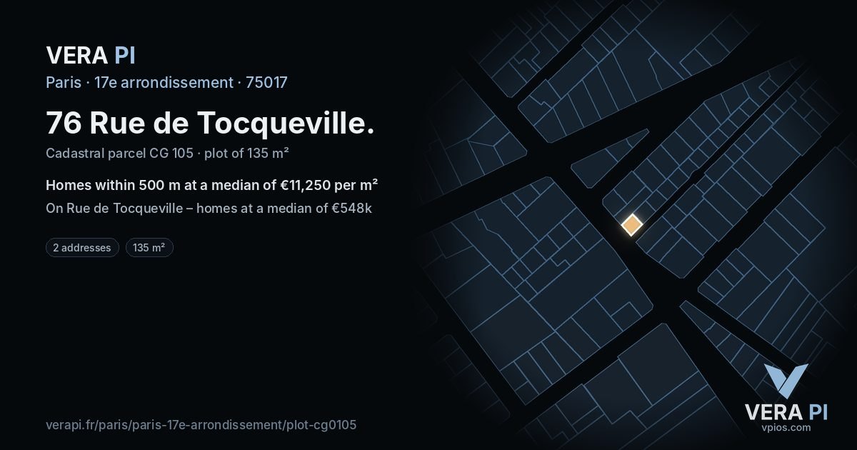 76 Rue de Tocqueville, 17e arrondissement at night – the plot lit, the parcels around coloured by the prices near them