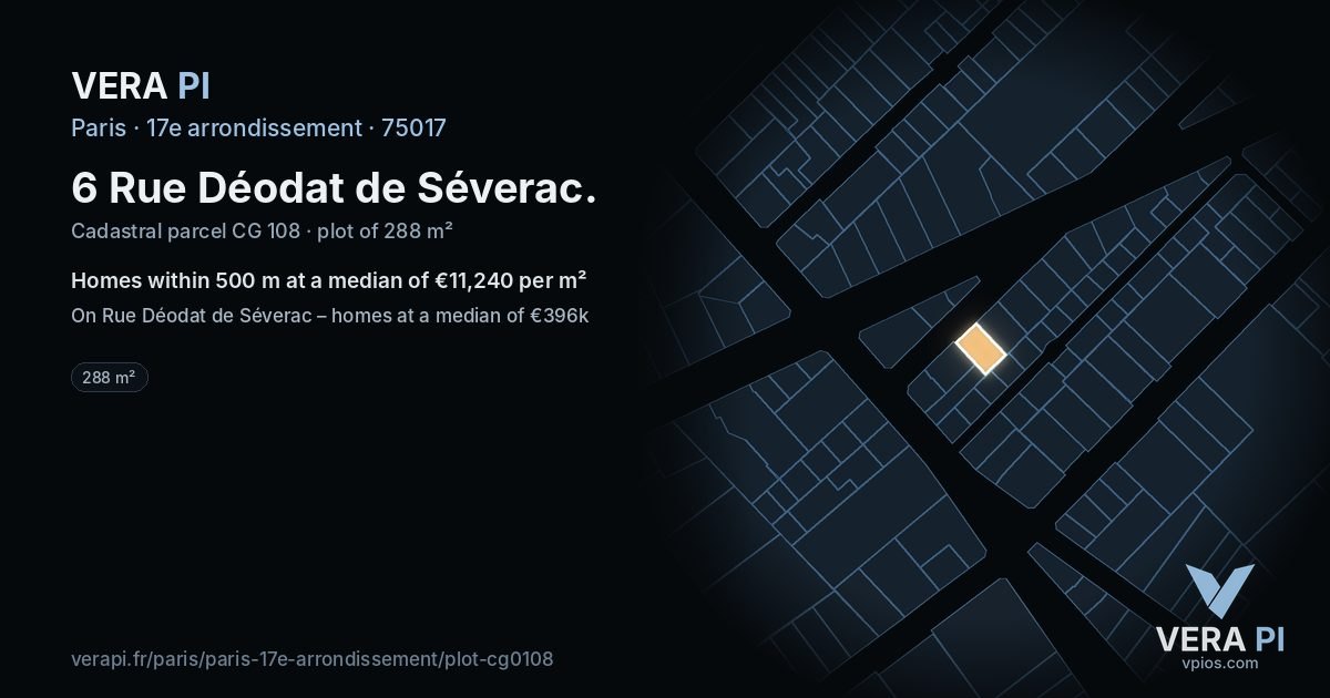 6 Rue Déodat de Séverac, 17e arrondissement at night – the plot lit, the parcels around coloured by the prices near them
