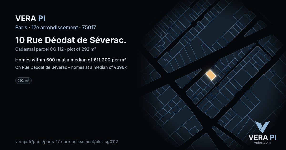 10 Rue Déodat de Séverac, 17e arrondissement at night – the plot lit, the parcels around coloured by the prices near them