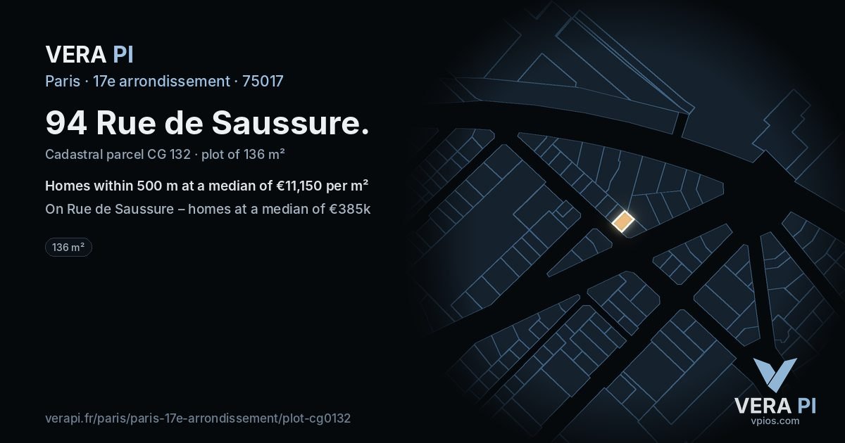 94 Rue de Saussure, 17e arrondissement at night – the plot lit, the parcels around coloured by the prices near them