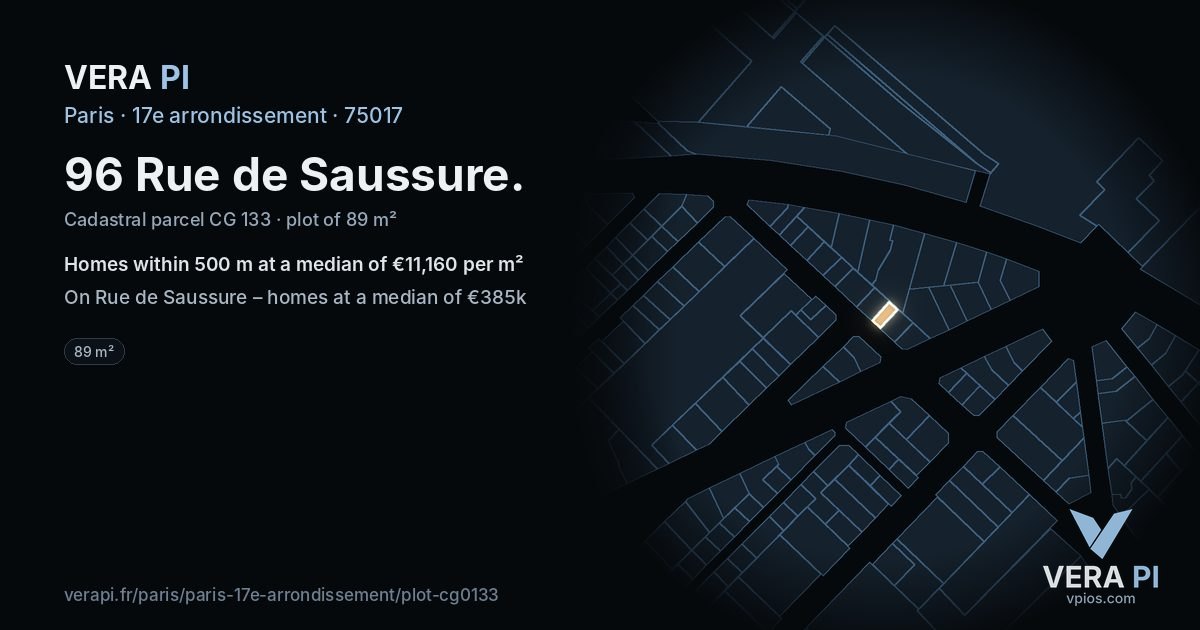 96 Rue de Saussure, 17e arrondissement at night – the plot lit, the parcels around coloured by the prices near them