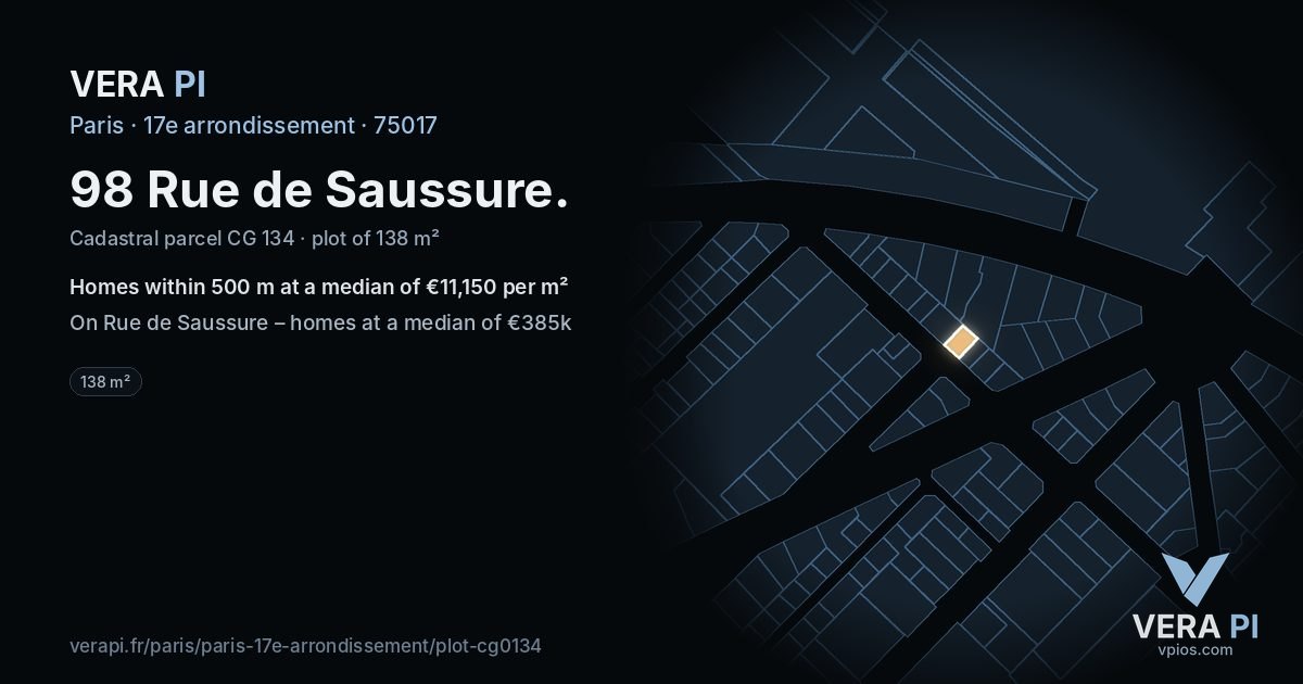 98 Rue de Saussure, 17e arrondissement at night – the plot lit, the parcels around coloured by the prices near them