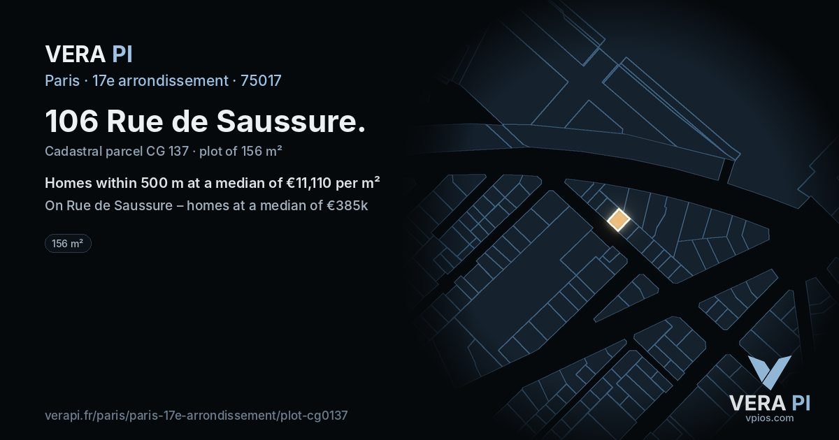 106 Rue de Saussure, 17e arrondissement at night – the plot lit, the parcels around coloured by the prices near them