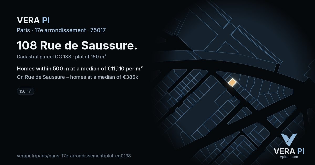 108 Rue de Saussure, 17e arrondissement at night – the plot lit, the parcels around coloured by the prices near them