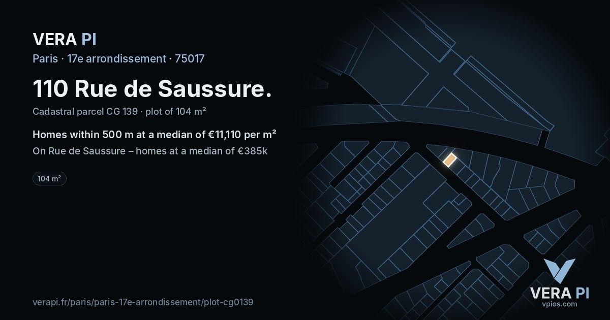 110 Rue de Saussure, 17e arrondissement at night – the plot lit, the parcels around coloured by the prices near them