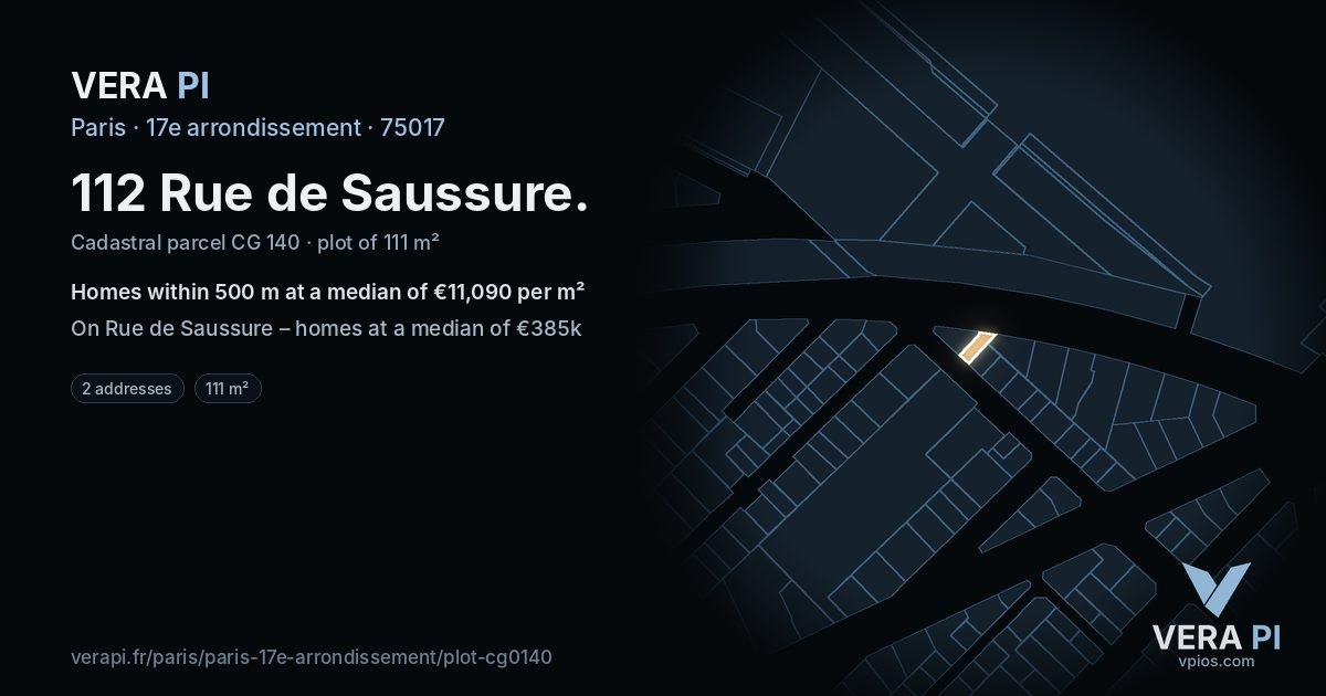 112 Rue de Saussure, 17e arrondissement at night – the plot lit, the parcels around coloured by the prices near them